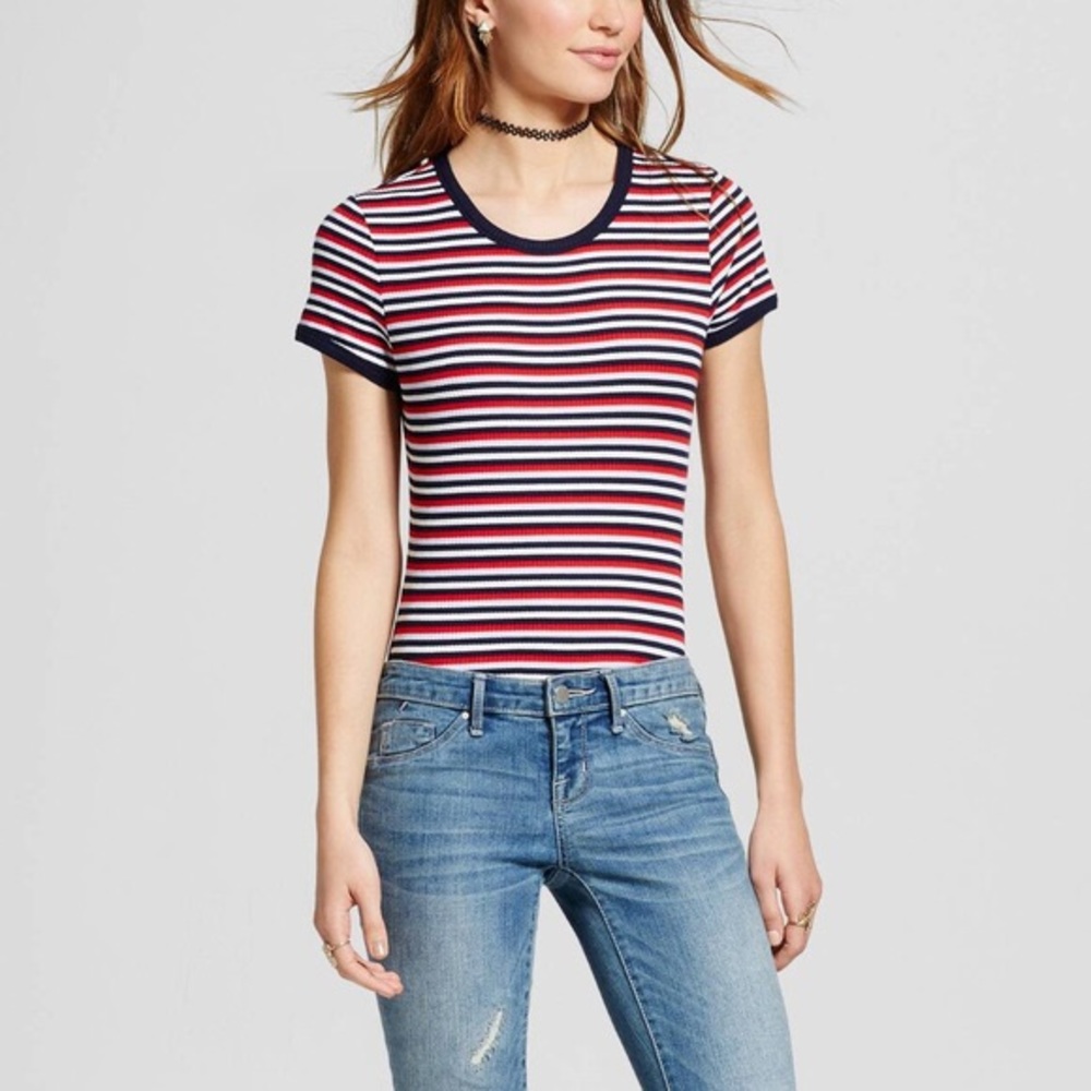 ❤️❤️Mossimo Striped Short Sleeve Bodysuit Size M**